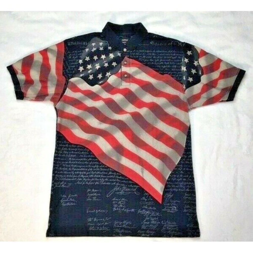 Cotton traders sport mens American flag polo shirt Patriotic 4th of July medium
